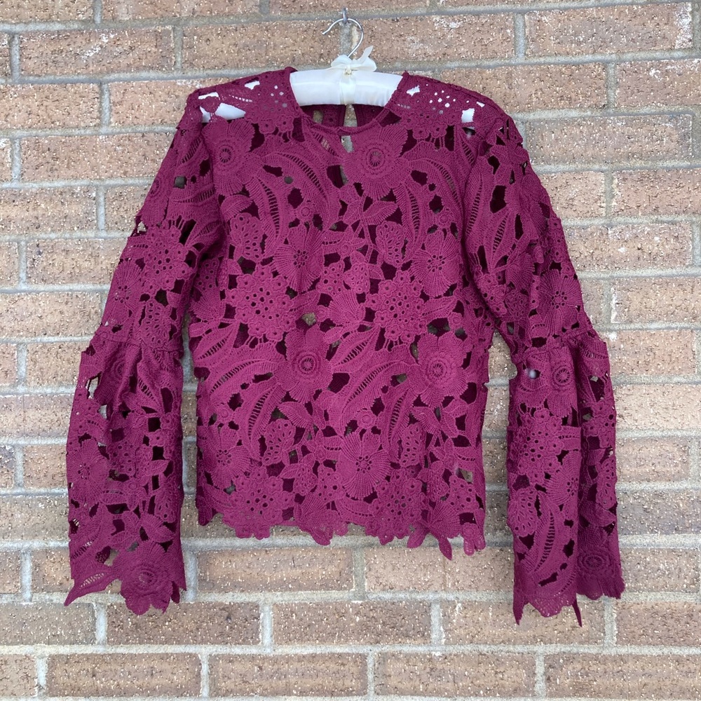 Blouse, Cutout, Pullover, guipure lace, Bell Sleeves, S